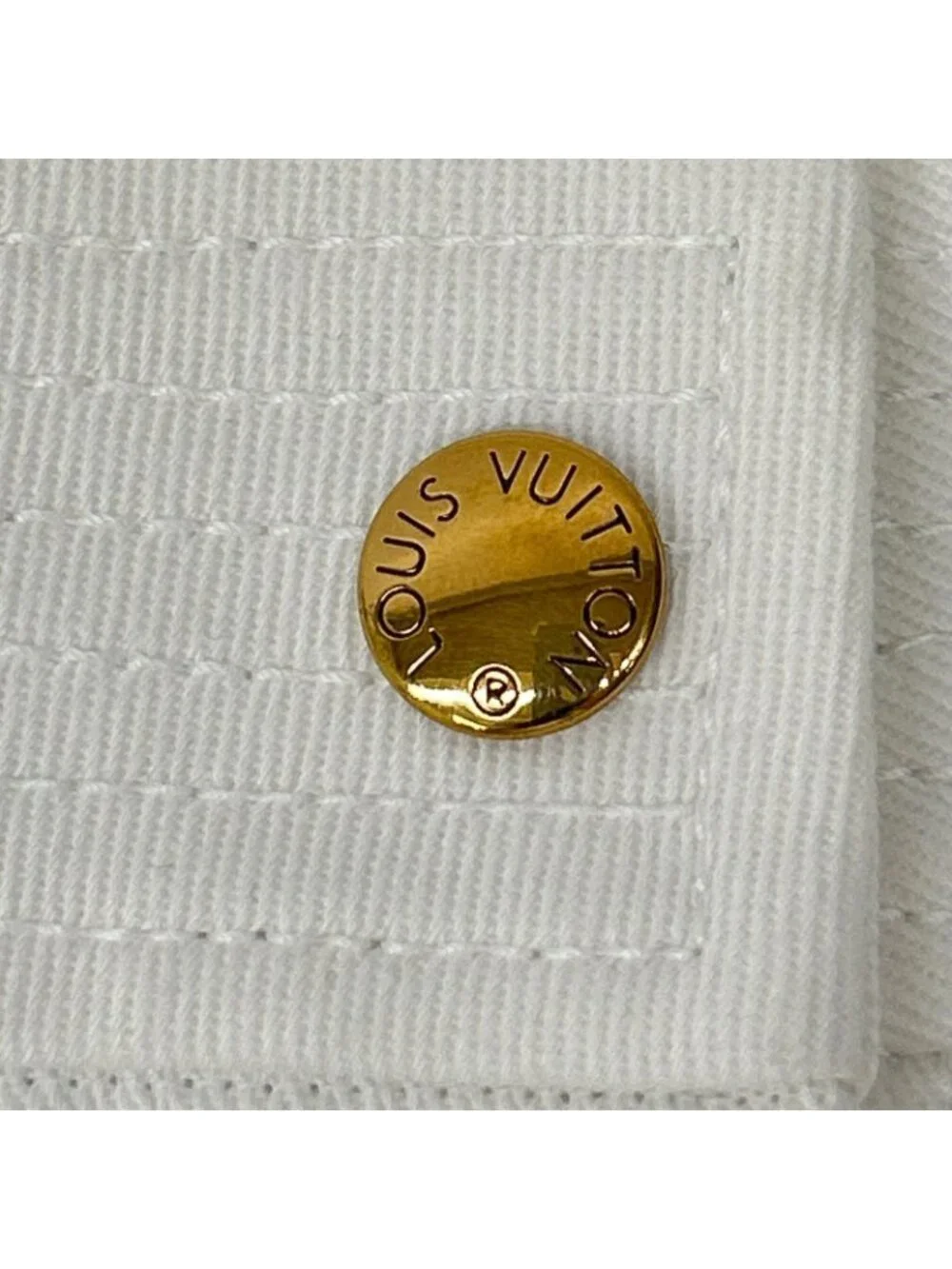 Louis Vuitton White Gold Button Denim Skirt 36